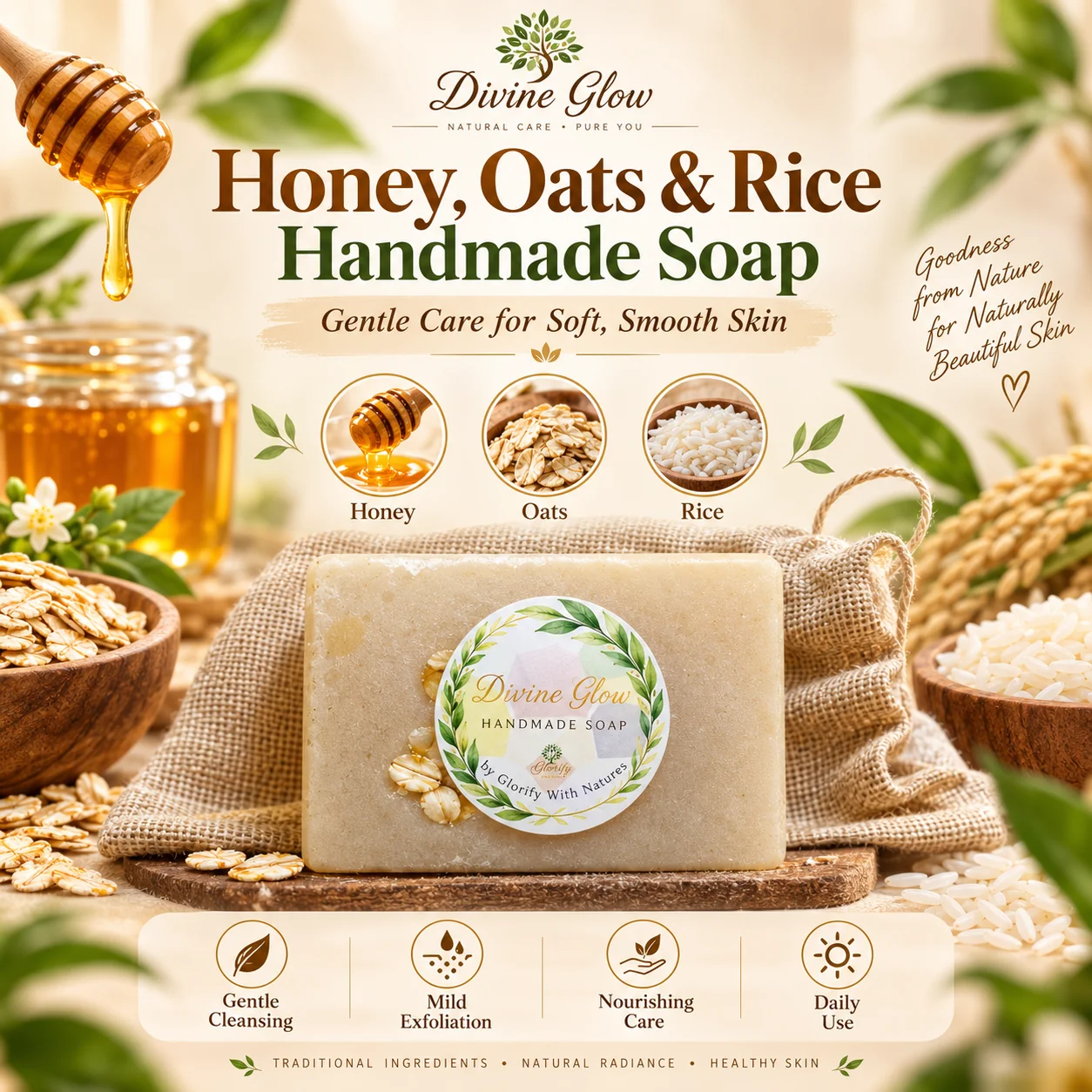 Honey, Oats & Rice Handmade Soap gallery image 1